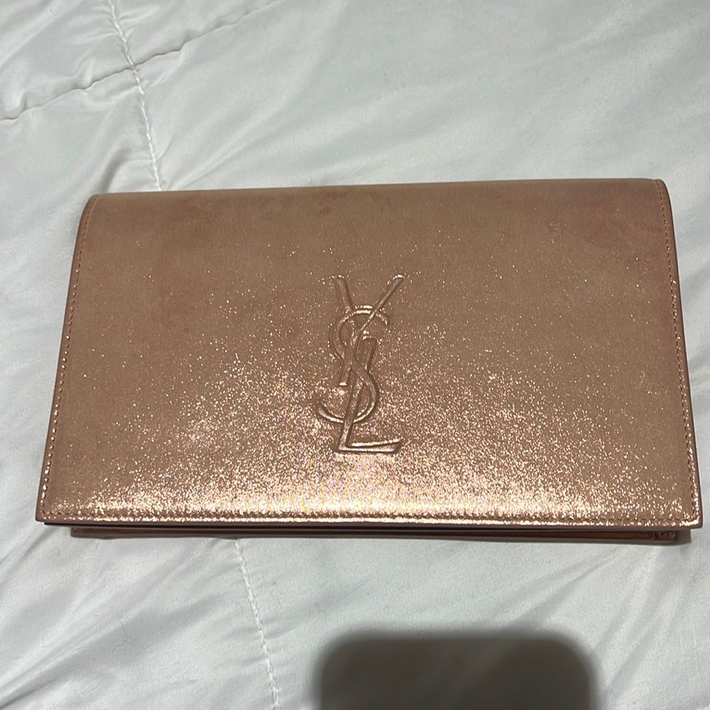 YSL Suede Pink Metallic Clutch